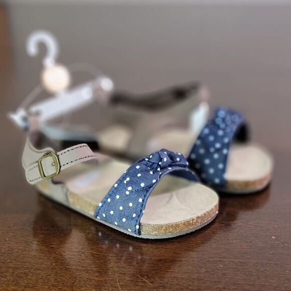 Carter's Little Baby Girl Shoes Sandals Polka Dot Blue White Brown New Size 9-12 - Picture 4 of 4